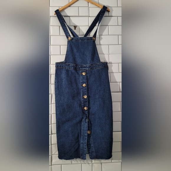 I&M Black label blue denim button front overall skirt  premium washed classic ab - Picture 1 of 7